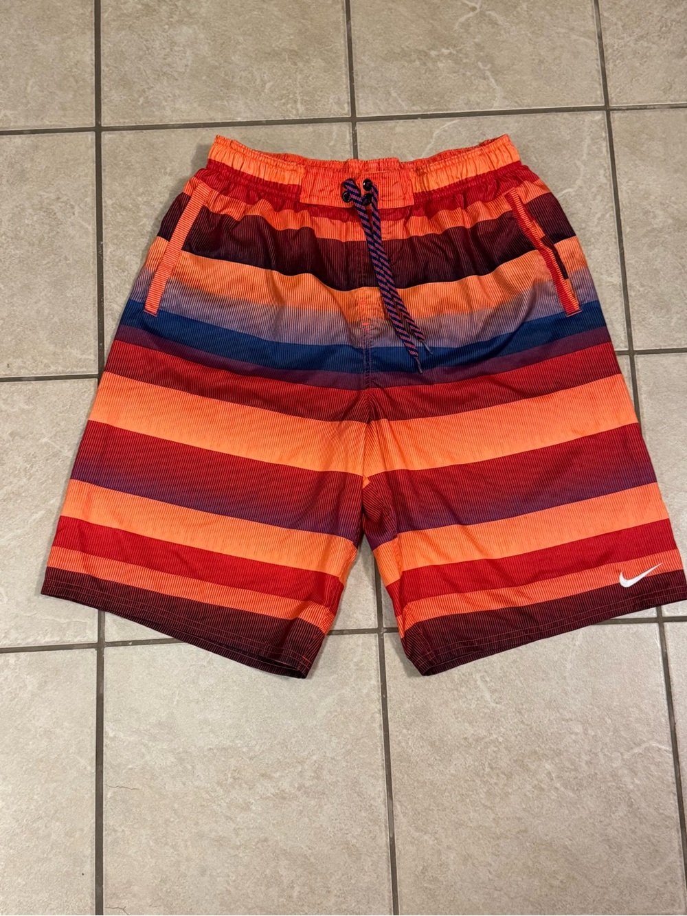 Nike Size L Orange Mesh Athletic Swim Trunks